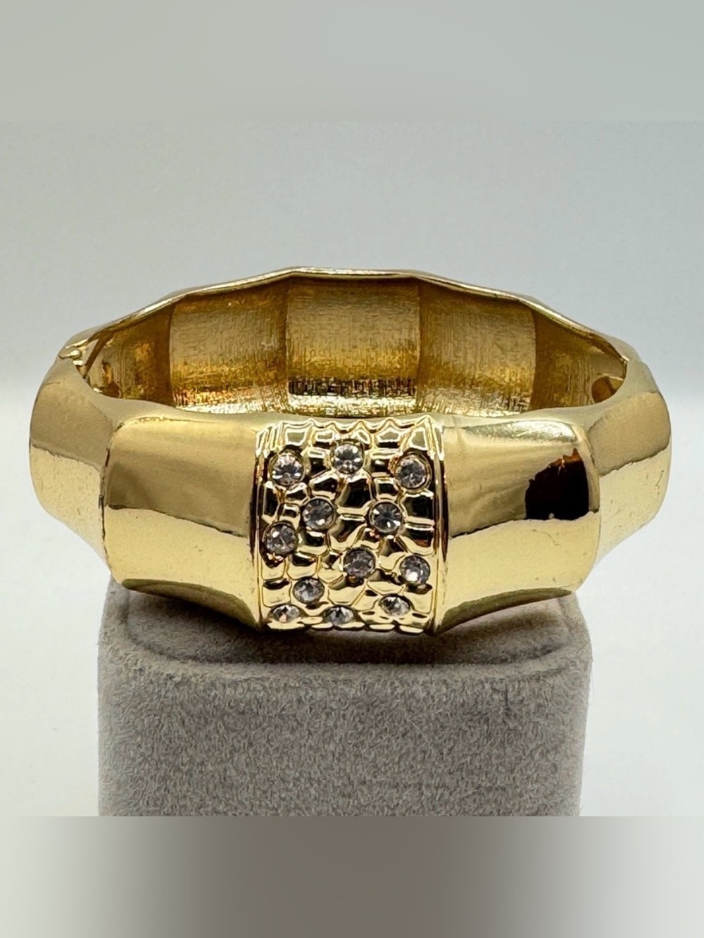 Gold Tone Hinged Bangle Bracelet Crystal Pavé Accent